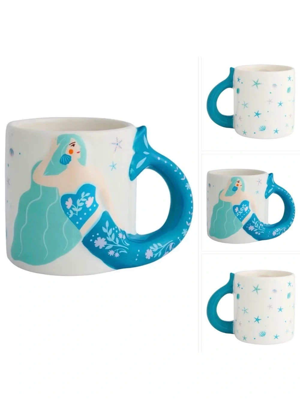 2 NEW Mermaid Tail Ceramic Mugs - Artistic Drinkware Mermaidcore 🏖️ 🧜‍♀️🪸